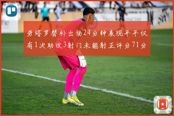 劳塔罗替补出场24分钟表现平平仅有1次助攻3射门未能射正评分71分